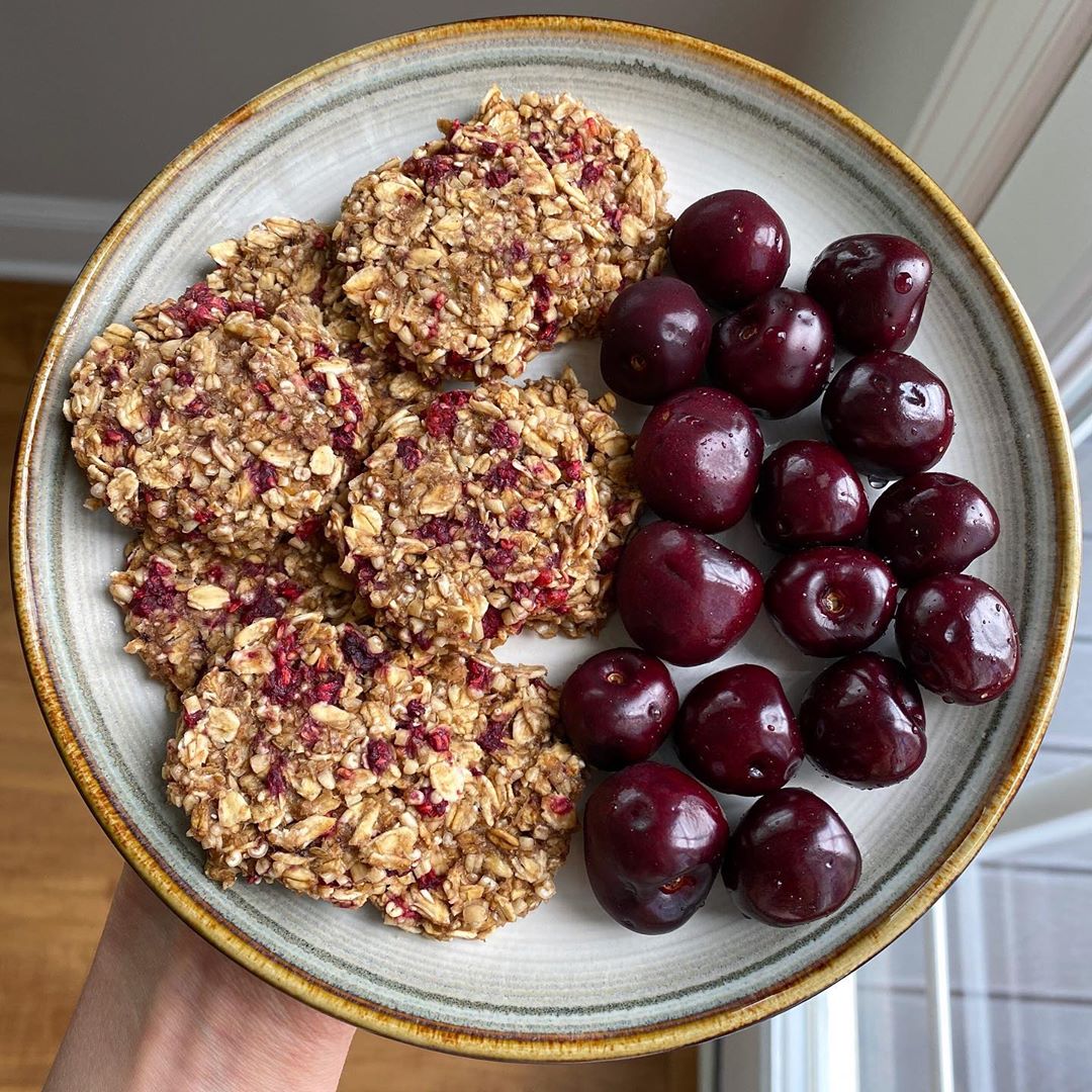 Mini Raspberry Cookies and a Side of Cherries