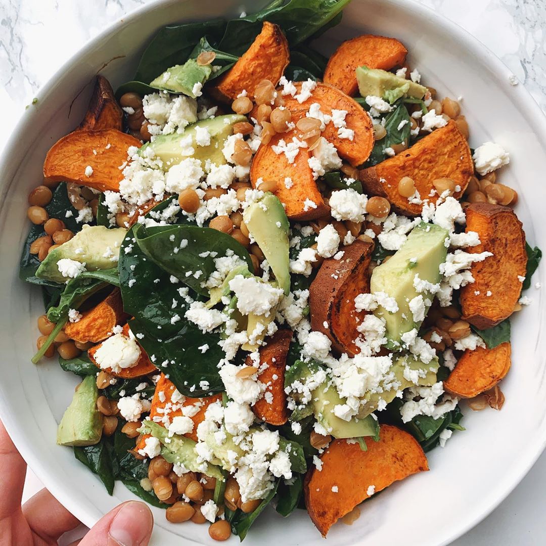 Sweet Potato and Lentil Spinach Salad