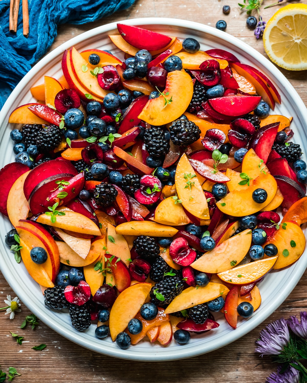 Stone Fruit Salad with Lemon Maple Thyme Dressing