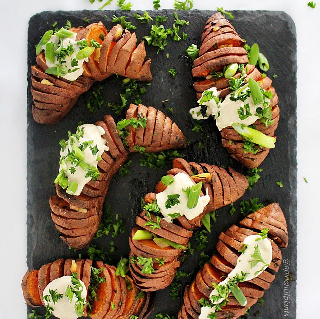 Garlic Hasselback Sweet Potatoes