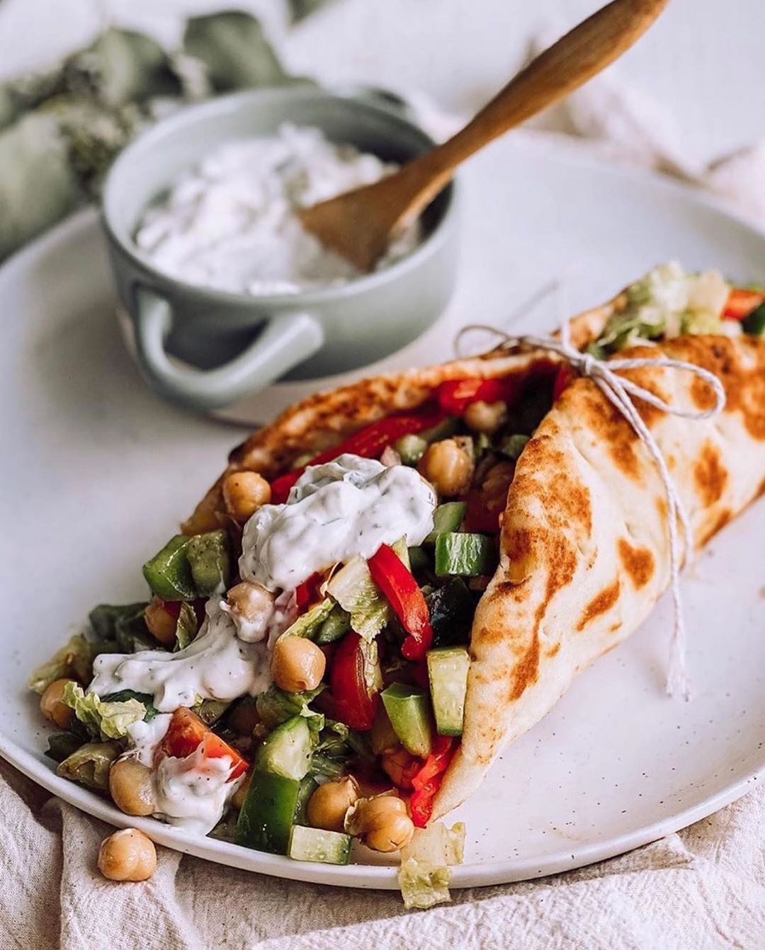 Spectacular Roasted Chickpea Wraps with Vegan Tzatziki