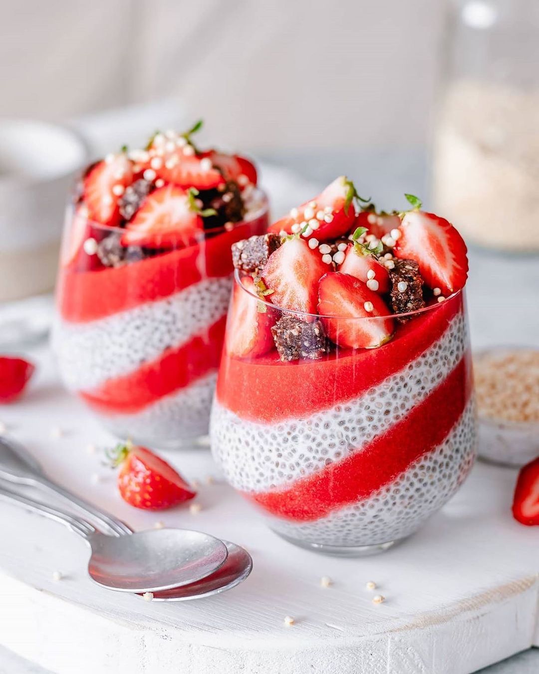 Strawberry Mousse Jelly with Coconut Chia Pudding