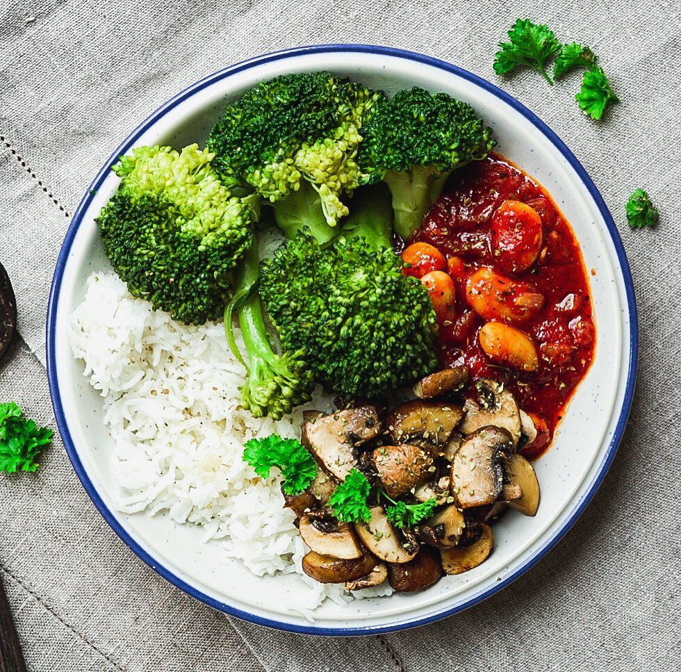 Meal with Rice and Fried Mushrooms