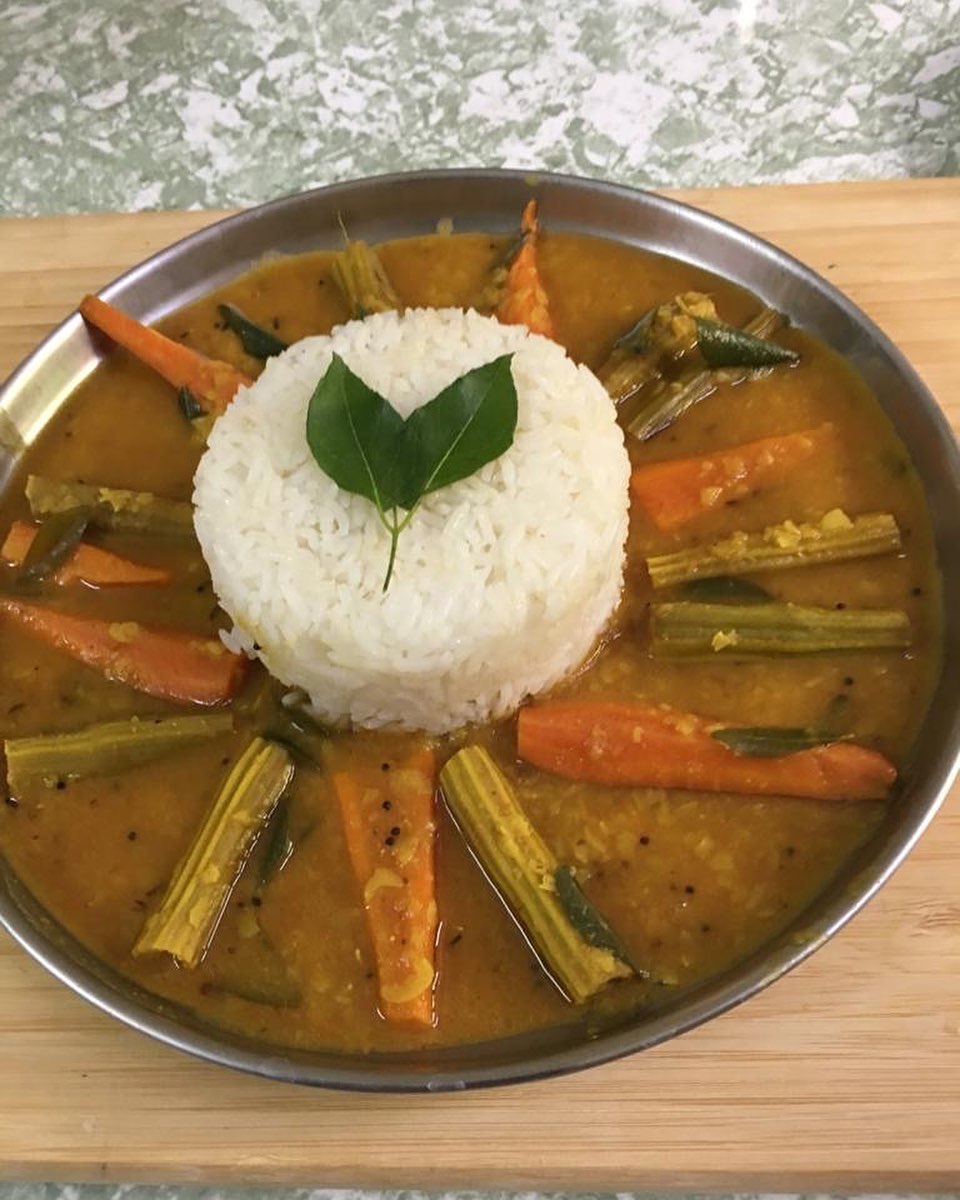 Drumstick and Carrot Sambar and Rice