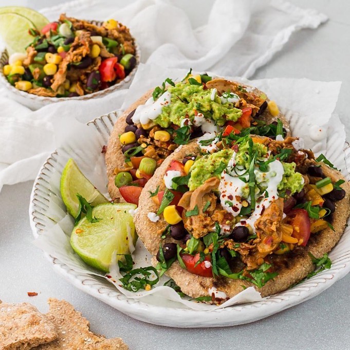 Mexican Flatbreads with Tuna Black Bean Salsa⁣