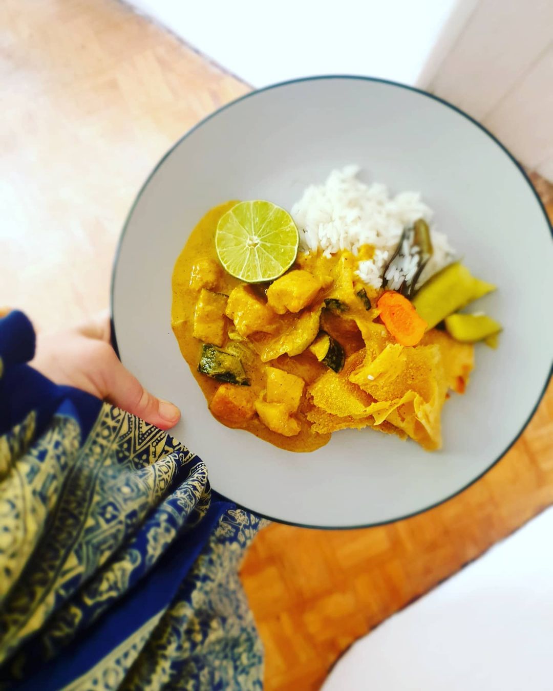 Super Quick Coconut Vegetable Curry with Turmeric Pickles, Chana Roti & Rice