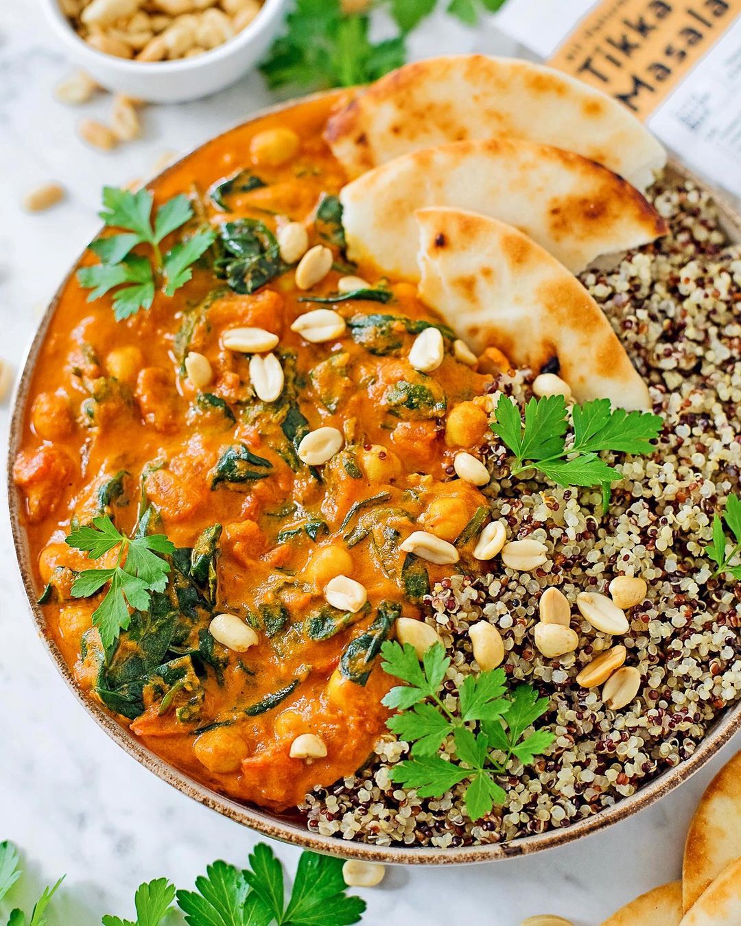 Chickpea and Spinach Curry with Homemade Naan