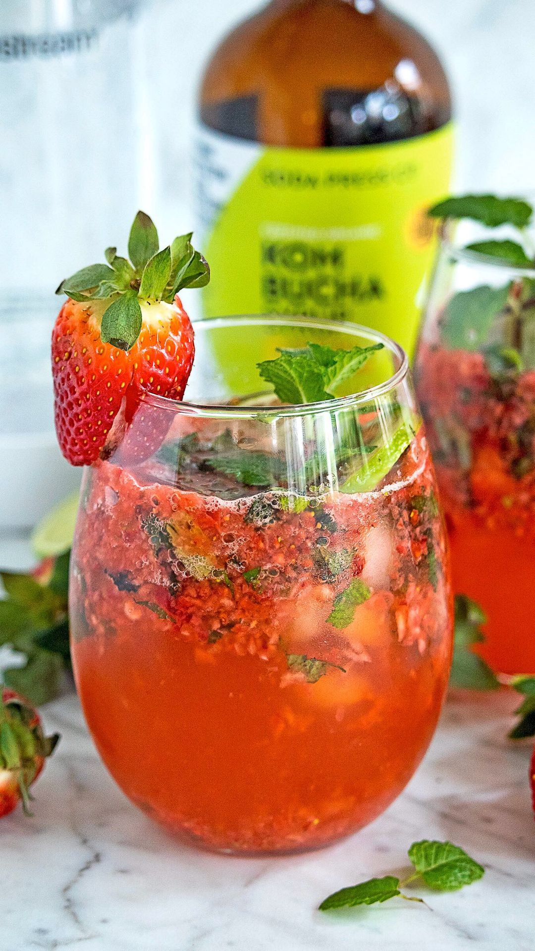 Strawberry Kombucha Mojito Mocktail