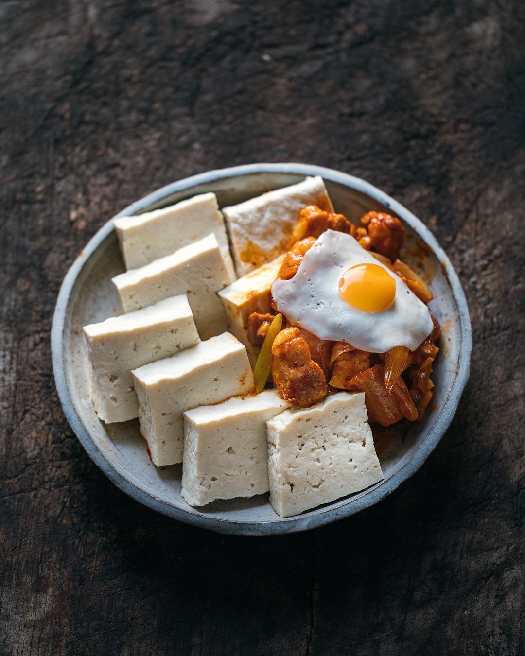 Organic Tofu Kimchi and a Fried Quail Egg