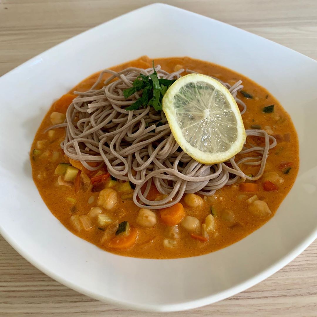 Red Chickpea Curry with Vegetables and Buckwheat