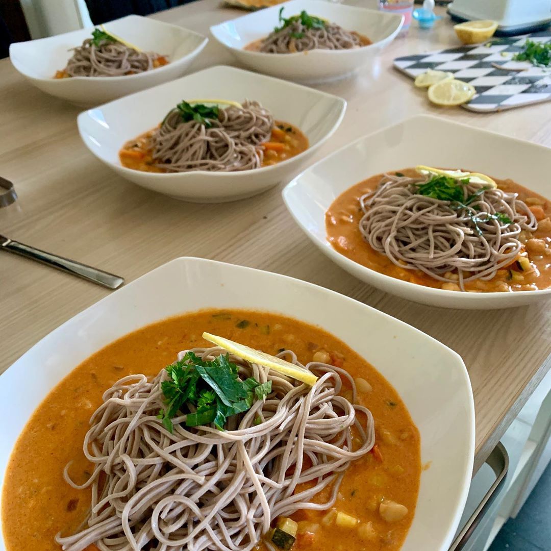 Red Chickpea Curry with Vegetables and Buckwheat