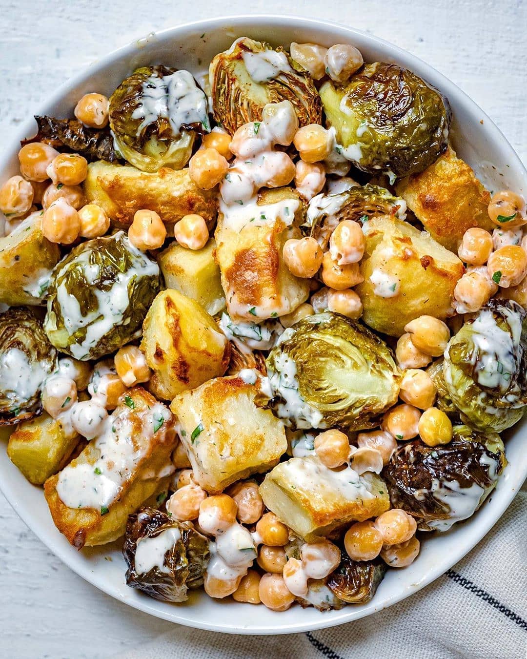 Roast Potato, Brussels & Chickpea Salad in Ranch Dressing