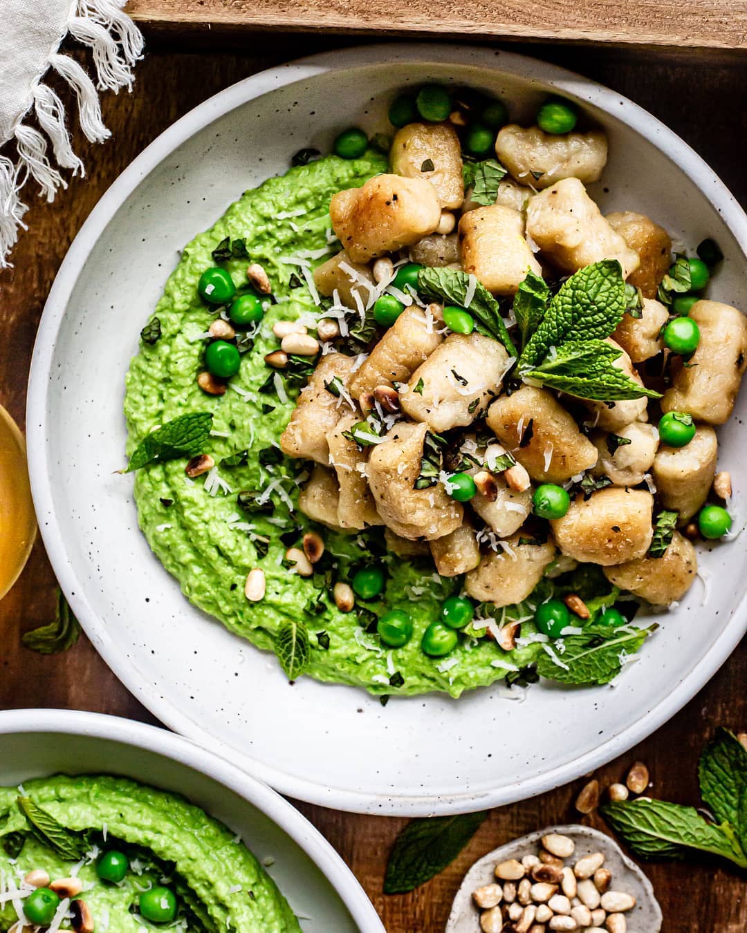 Crispy Cauliflower Gnocchi with Parmesan Pea Purée