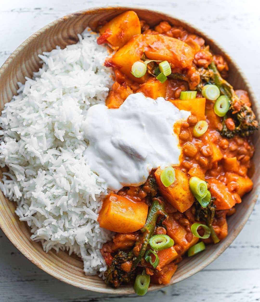 Potato Curry with Green Lentils and Broccolini