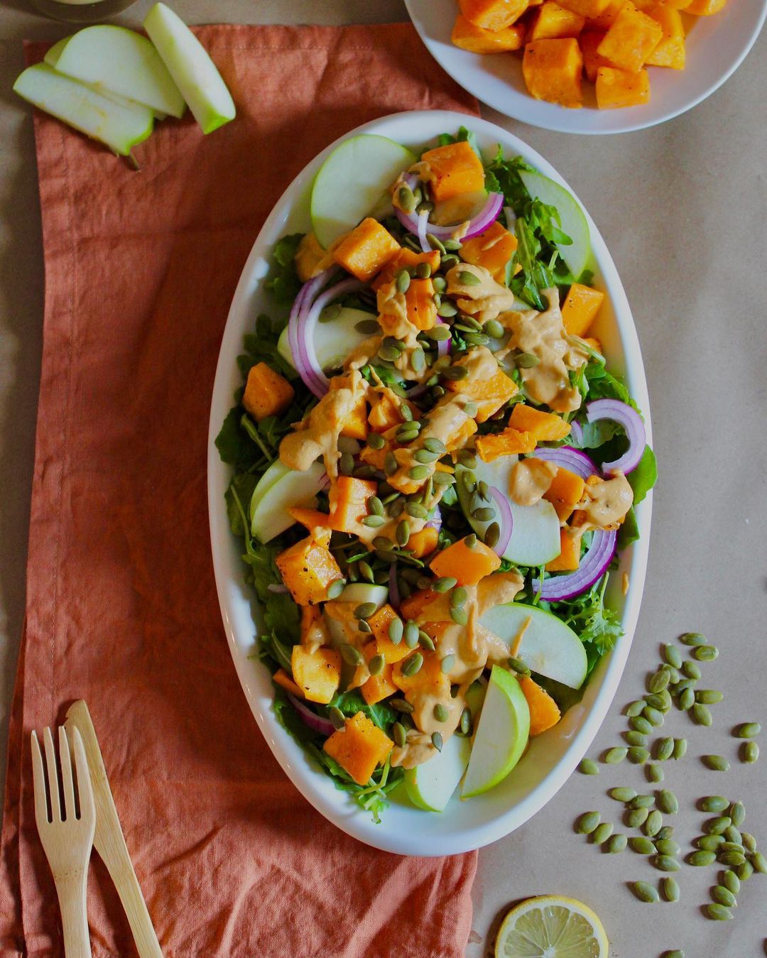 Fall Salad W Pumpkin Tahini Dressing