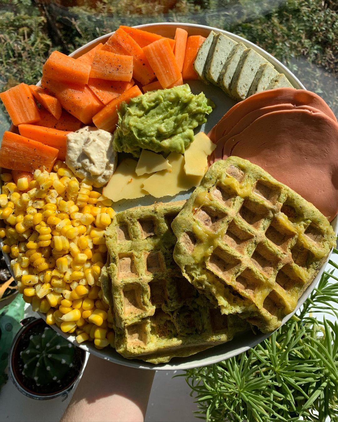 Vegan ‘Ham’ N Cheeze Stuffed Broccoli Waffles