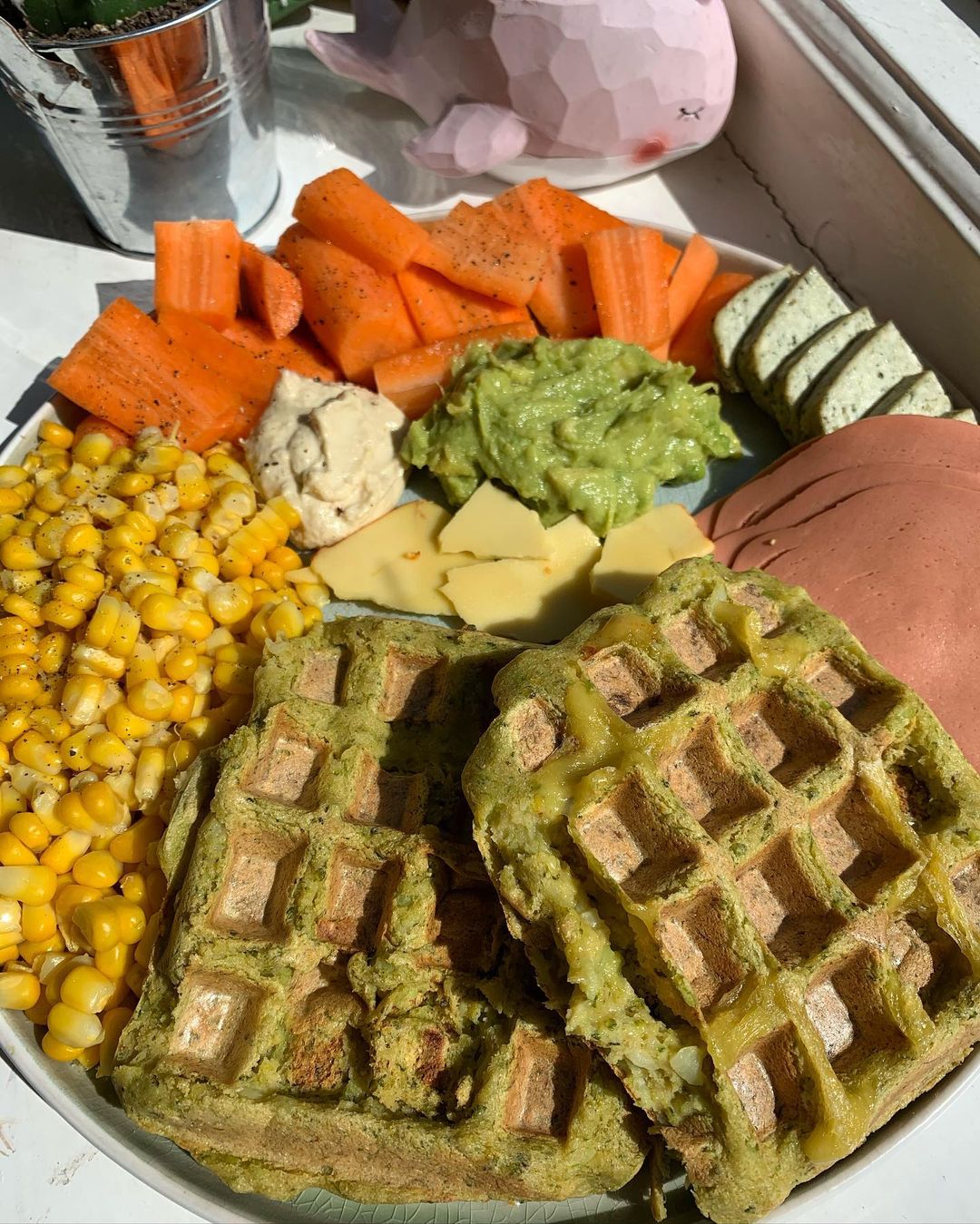 Vegan ‘Ham’ N Cheeze Stuffed Broccoli Waffles