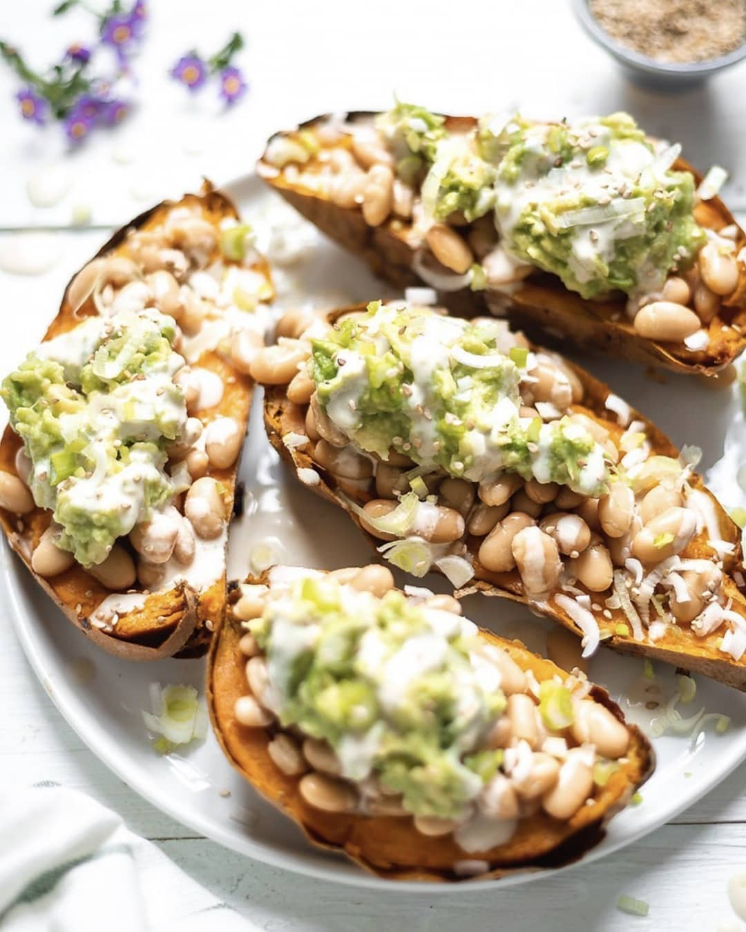 Stuffed Sweet Potatoes with White Bean and Guac