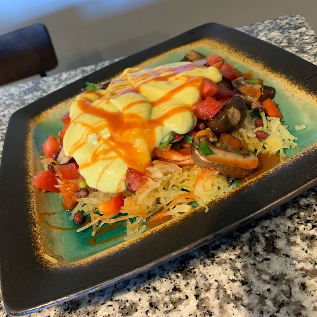 Spaghetti Squash Veggie Medley with Roasted Chipotle Corn Sauce