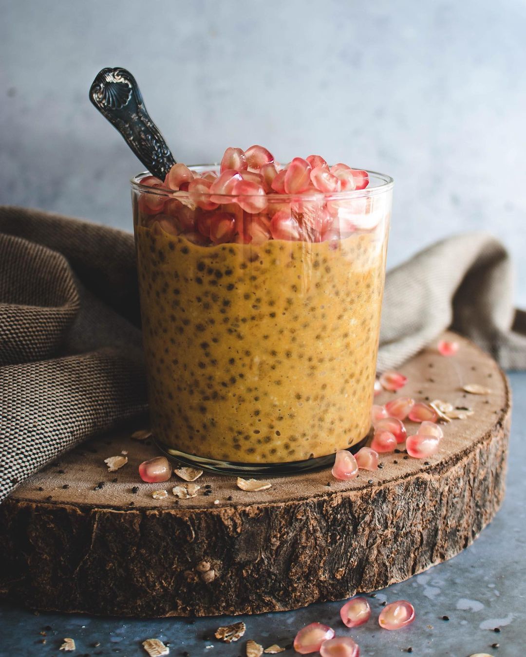 Sweet Potato Overnight Oats with Chia Seeds and Pomegranate