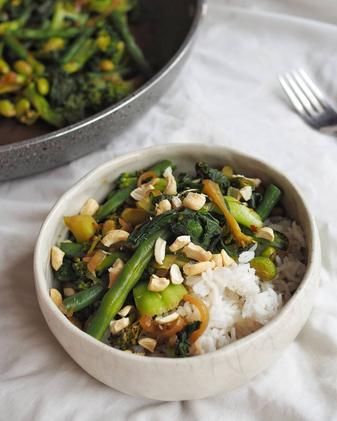 Giant Bowl of Greens and Rice and Cashews