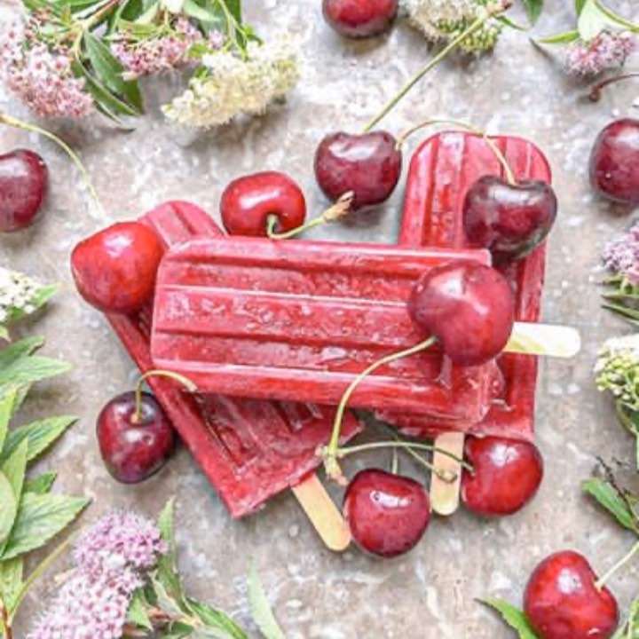 Cherry Popsicles Infused with Green Tea