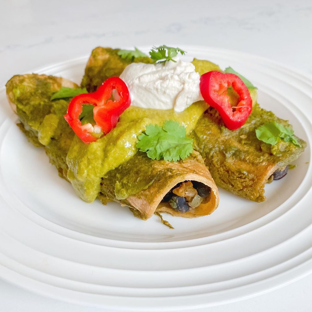 Vegan Enchiladas with Jalapeño Cilantro Sauce