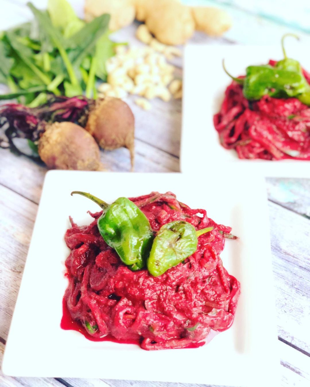 Beetroot-Cashew Sauce Courgetti