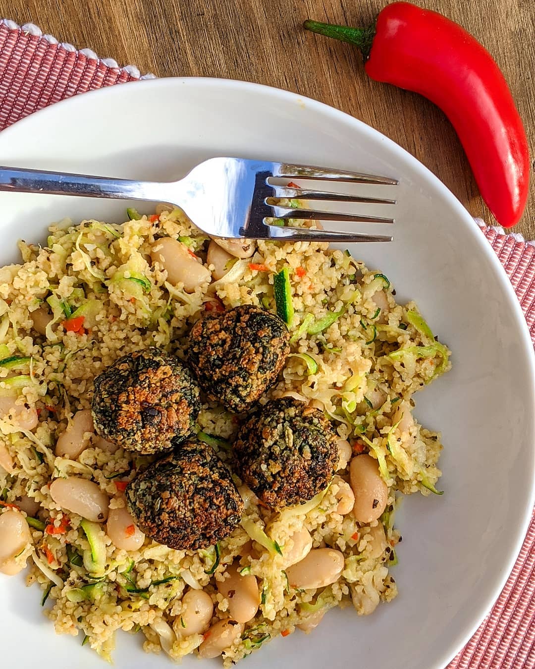 Garlic Spinach Balls with Wholewheat Couscous