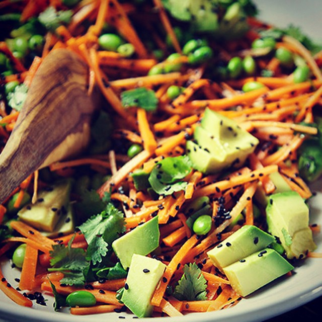 Vitamin Blast Winter Salad (Ginger, Citrus, Black Sesame Carrots W/ Edamame and Avocado Recipe)