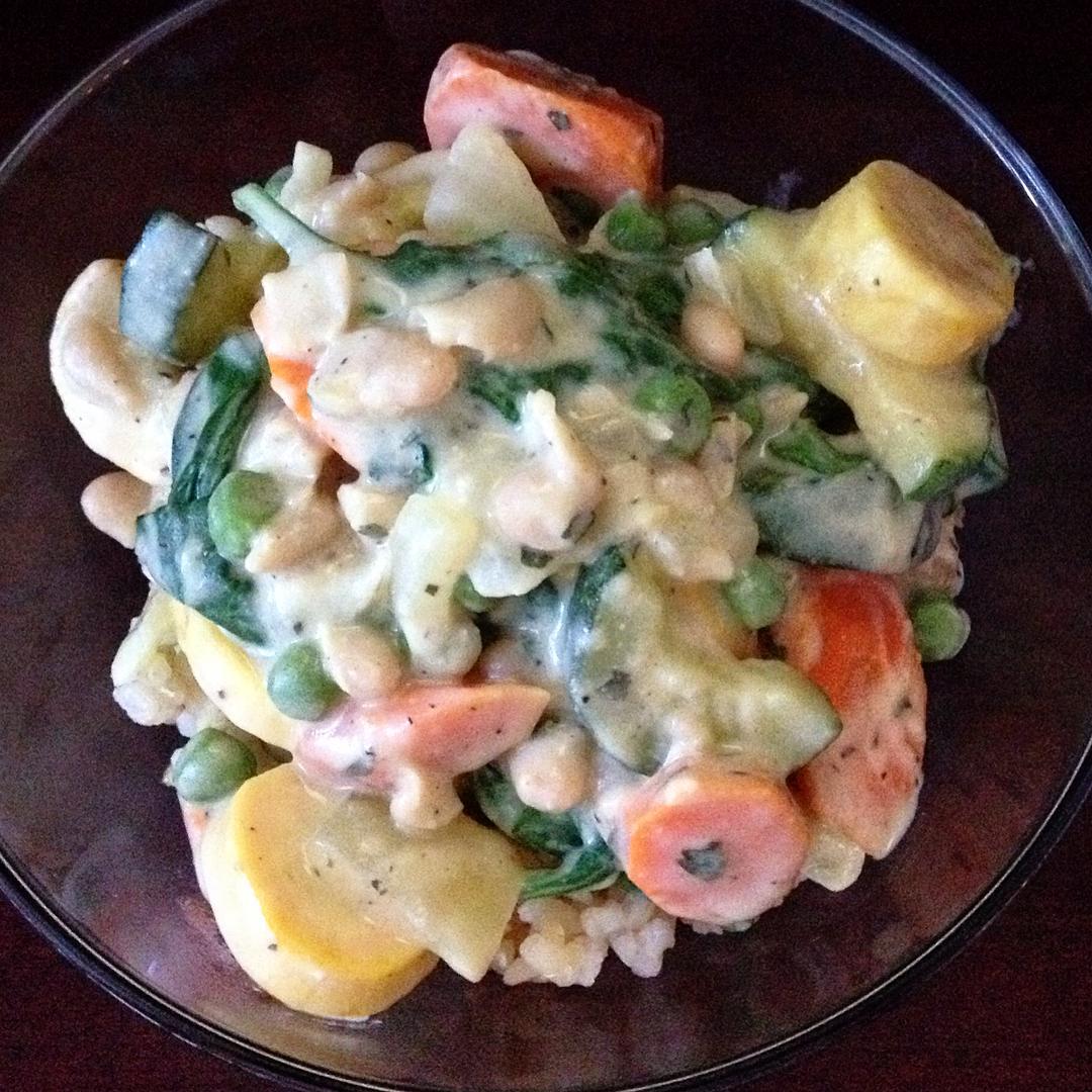 Creamy Veggie & Bean Alfredo Over Brown Rice