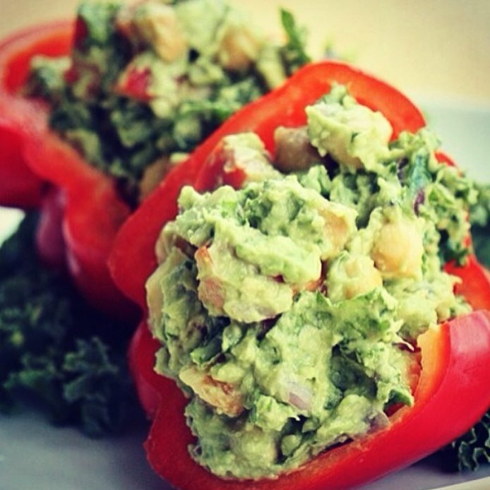 Red Pepper Guacamole Cups with Chickpeas and Avocado