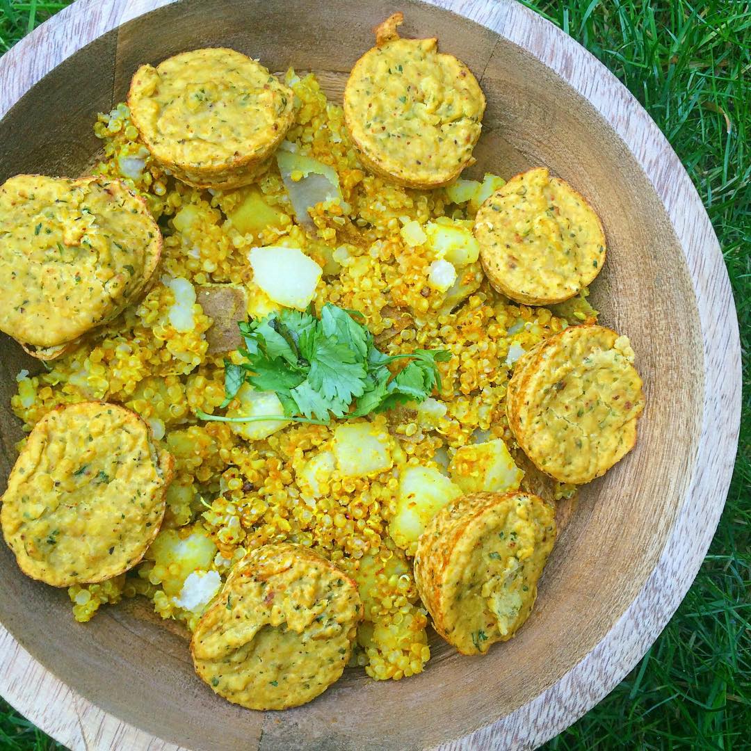 Indian Inspired Chickpea Muffins with Potato Masala