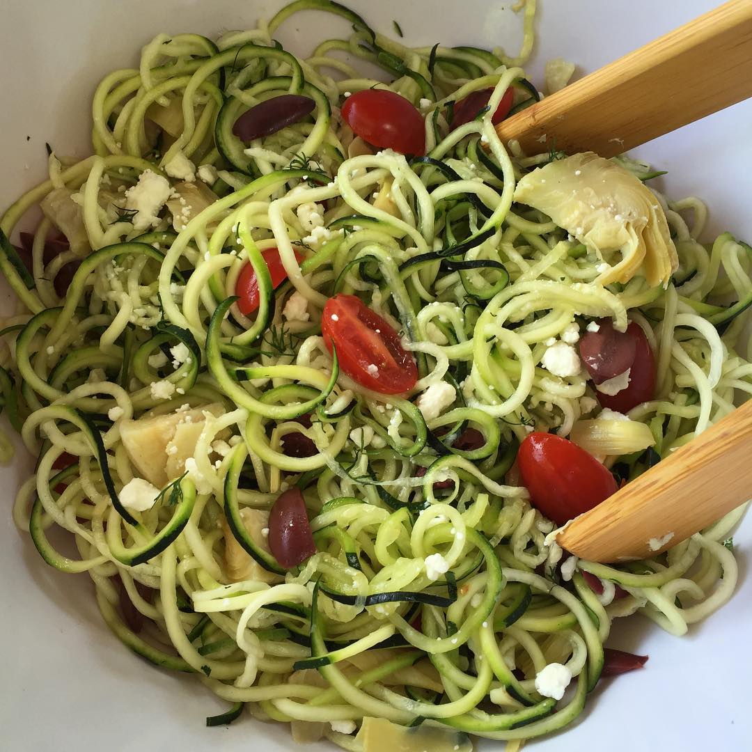 Easy Cold Zoodle Salad with Artichokes and Feta