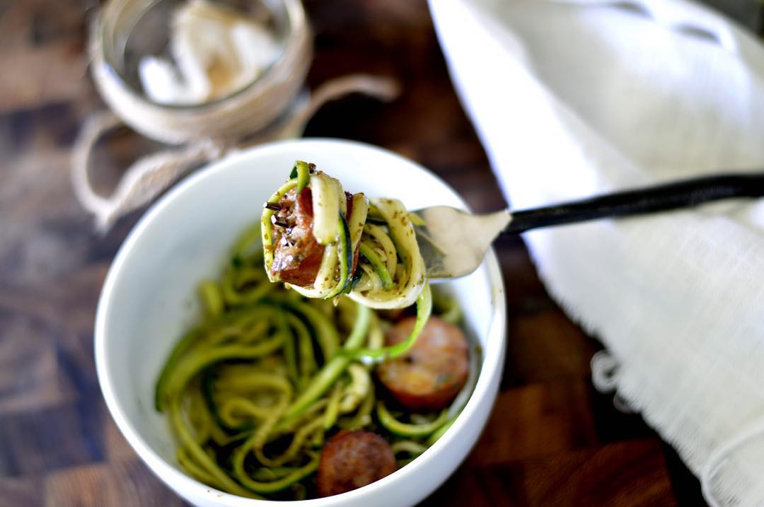 Macadamia Basil Pesto with Zoodle Sausage Dinner