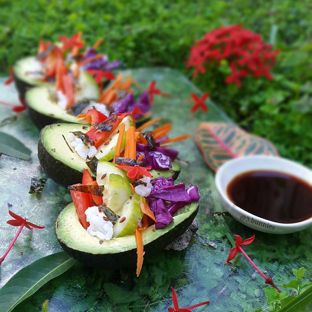 Avocado Sushi Bowls with Fresh Vegetables and Nori
