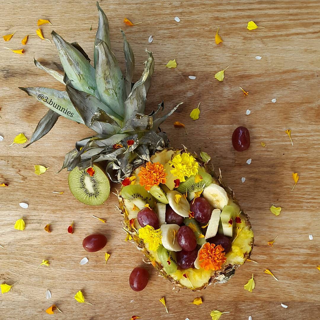 Pineapple Fruit Bowl with Edible Flowers