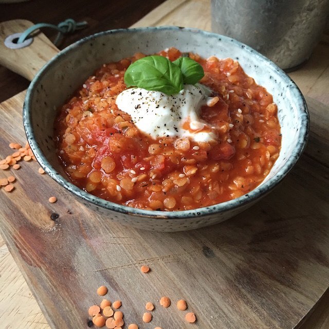 Tomato and Basil Lentil Soup