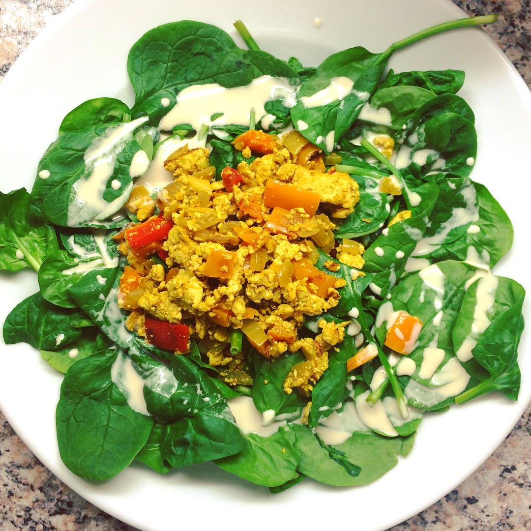 Vegan Scrambled Tofu with Spices and Vegetables