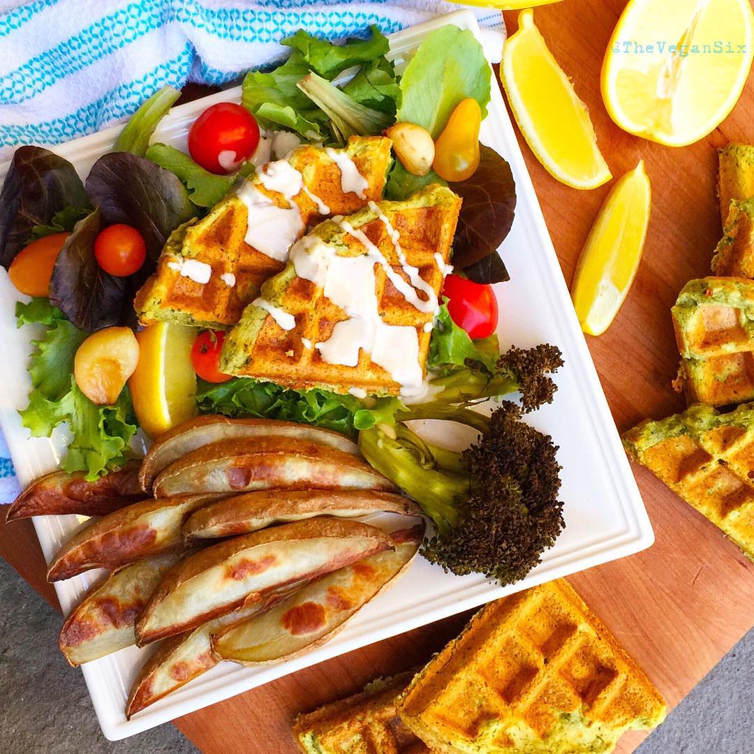 Crispy Falafel Waffles with Lemon Tahini Dressing