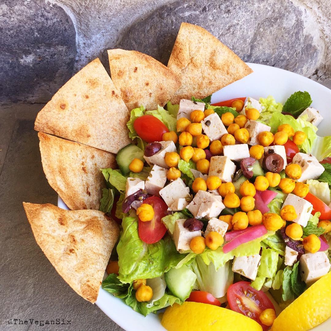 Salad Bowl with Tofu Feta and Tumeric Roasted Chickpeas