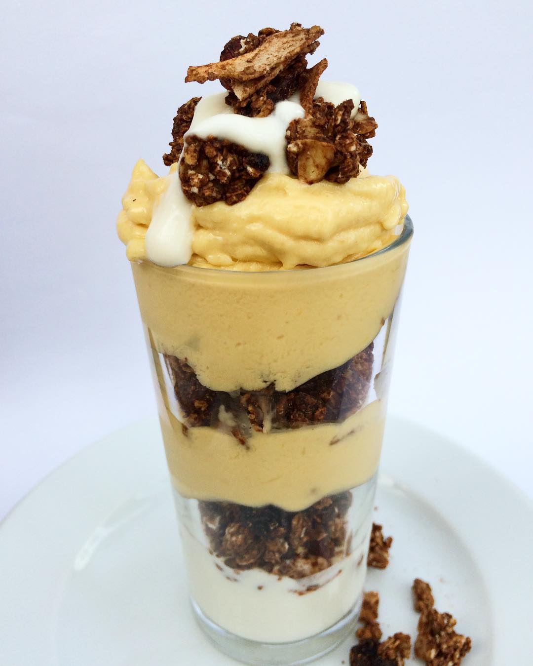 Mango Cashew Nicecream, Chocolate Granola and Alpro Yoghurt