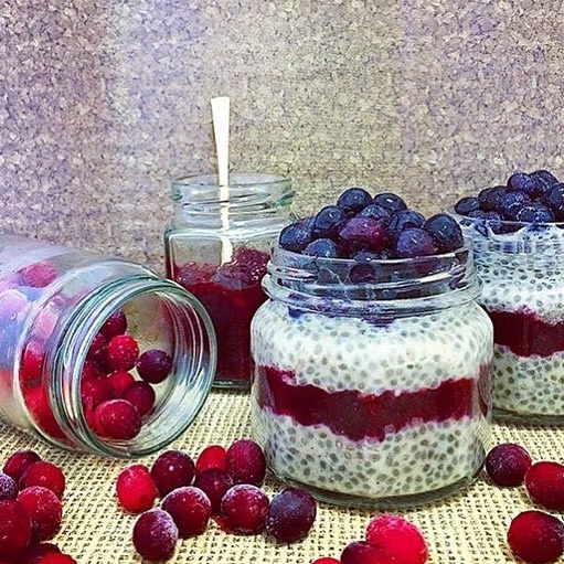 Overnight Vanilla Chia Pudding with Cranberry Sauce