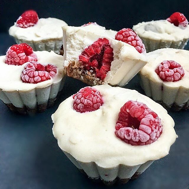 Raspberries & 'Cream' Mini Vegan Cheesecakes