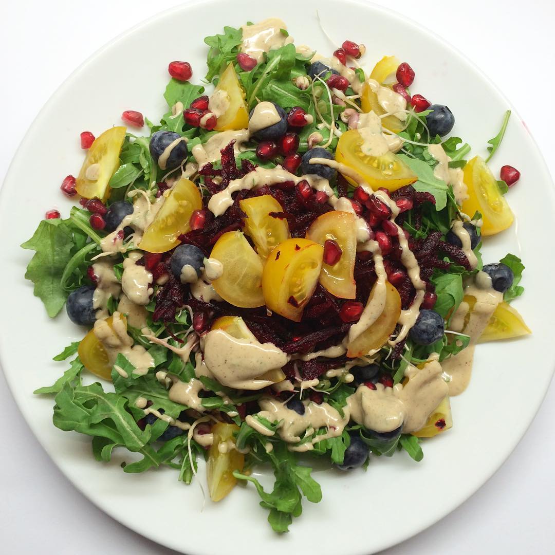 Pomegranate Rocket Salad with Tahini Dressing
