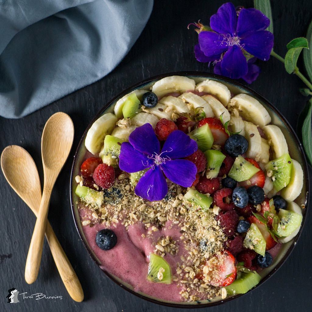 Beet Nicecream Bowl with Fresh Fruits and Granola