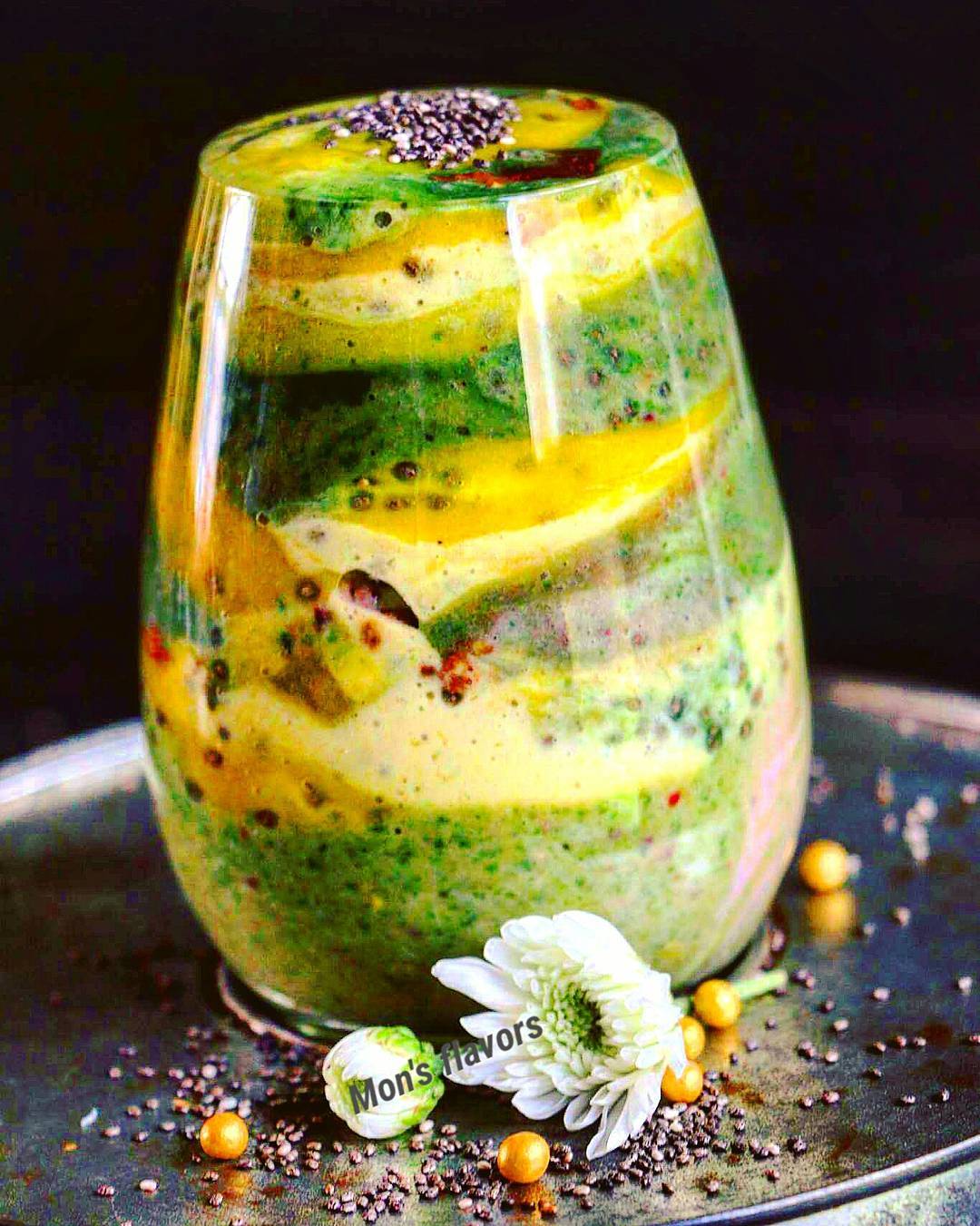 Colorful Layered Fruit and Veggie Smoothie