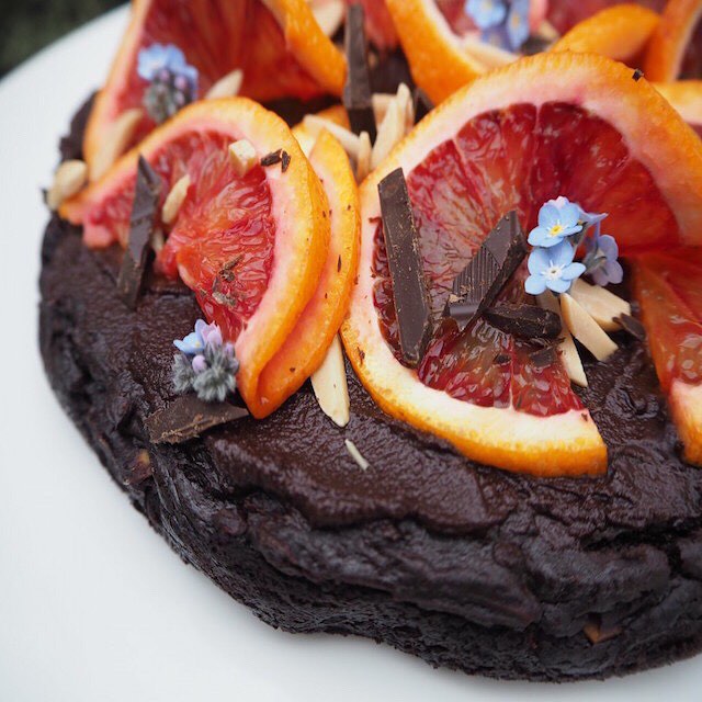 Chocolate Mousse Torte with Blood Orange and Almond