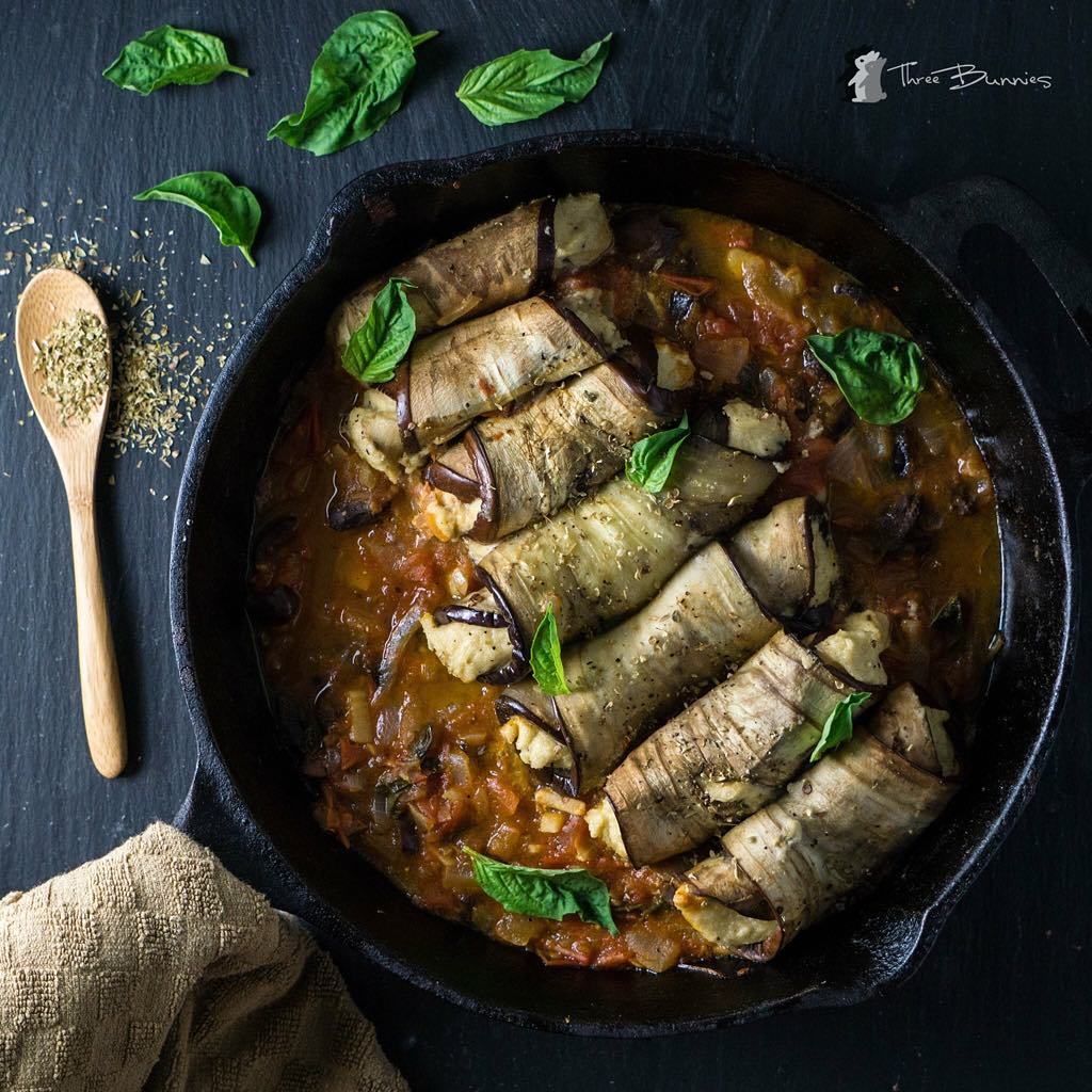 Eggplant Rolls with Cashew Ricotta and Kalamata Sauce