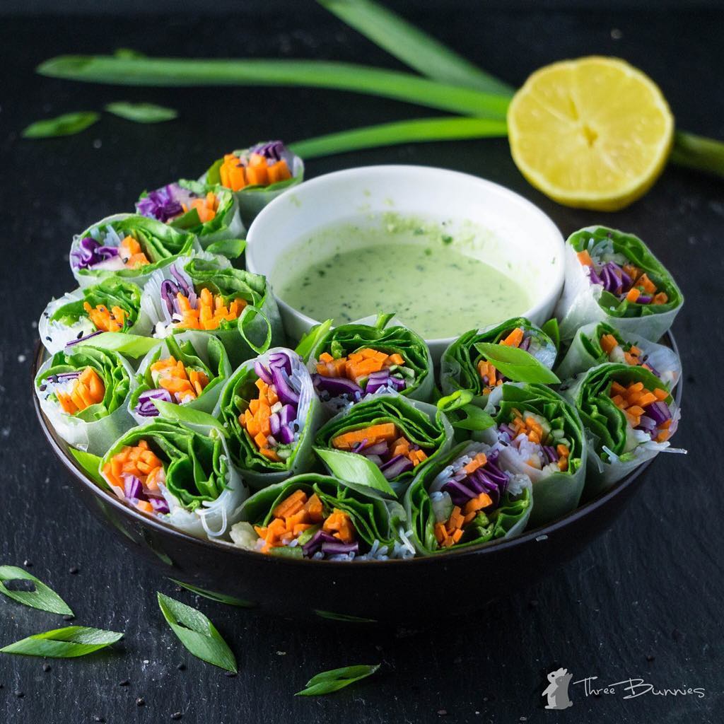 Veggie Rice Wraps with Creamy Cashew Basil Sauce